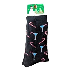 ⭐K. Bell Black Be Merry Martini Candy cane Socks